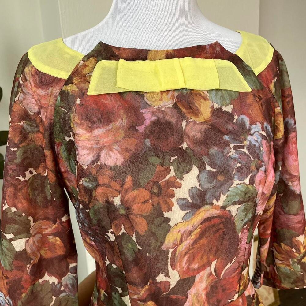 Vintage Sheer Floral Boatneck Midi Dress